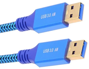 AJMRTC USB 3.0 TypeA Male to Male Cable 30cm with Blue Braided Sleeve, 5Gbps SuperSpeed Data Transfer Cord for External Disk, SSD, Camera and USBA Peripheral Devices AJMRTC USB 3.0 TypeA Male to Male Cable 30cm with Blue Braided Sleeve, 5Gbps SuperSpeed Data Transfer Cord for External Disk, SSD, Camera and USBA Peripheral Devices