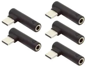 AJMRTC 5Pack 90 Degree Angled USBC 3.1 Male to 3.5mm AUX Female Earphone Adapter, Right Angle TypeC to 3.5mm Audio Jack Dongle for USBC Phones, Tablets and Laptops AJMRTC 5Pack 90 Degree Angled USBC 3.1 Male to 3.5mm AUX Female Earphone Adapter, Right Angle TypeC to 3.5mm Audio Jack Dongle for USBC Phones, Tablets and Laptops
