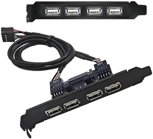 AJMRTC Internal 4Port USB 2.0 Female PCI Baffle Bracket Cable, Motherboard 9Pin Header to 4×USBA Panel Mount Adapter with Extra SATA Power, 12cm Standard PCI Slot Bracket for Desktop PC Case Expans AJMRTC Internal 4Port USB 2.0 Female PCI Baffle Bracket Cable, Motherboard 9Pin Header to 4×USBA Panel Mount Adapter with Extra SATA Power, 12cm Standard PCI Slot Bracket for Desktop PC Case Expans