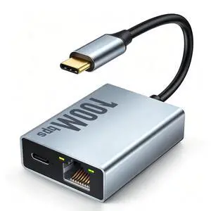 AJMRTC USB-C to RJ45 Ethernet Adapter 100Mbps, 2-in-1 Type-C LAN Network Dongle with PD 100W Pass-Through Charging & USB-C Aux Power Port for Laptop, Tablet, PC, Windows macOS Android AJMRTC USB-C to RJ45 Ethernet Adapter 100Mbps, 2-in-1 Type-C LAN Network Dongle with PD 100W Pass-Through Charging & USB-C Aux Power Port for Laptop, Tablet, PC, Windows macOS Android