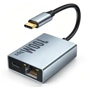 AJMRTC USB-C 2-in-1 Ethernet Adapter, 1000Mbps RJ45 Gigabit LAN Port with PD 100W Pass-Through Charging, Type-C to Gigabit Ethernet Converter with USB-C Auxiliary Power Port for Laptop Tablet PC AJMRTC USB-C 2-in-1 Ethernet Adapter, 1000Mbps RJ45 Gigabit LAN Port with PD 100W Pass-Through Charging, Type-C to Gigabit Ethernet Converter with USB-C Auxiliary Power Port for Laptop Tablet PC