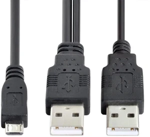 AJMRTC Dual USB 2.0 TypeA Male to Micro USB 5Pin Male YCable, Extra Power Supplement Data Sync Cord 60cm, for 2.5" Hard Disk Drive, Portable SSD, Camera, MP4, External USB Devices AJMRTC Dual USB 2.0 TypeA Male to Micro USB 5Pin Male YCable, Extra Power Supplement Data Sync Cord 60cm, for 2.5" Hard Disk Drive, Portable SSD, Camera, MP4, External USB Devices