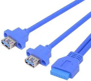 AJMRTC 50cm DualPort USB 3.0 TypeA Female Panel Mount Cable, Dual USBA PanelType to Motherboard 19Pin 20Pin Internal Header Cord for Desktop PC Case FrontPanel Port Expansion AJMRTC 50cm DualPort USB 3.0 TypeA Female Panel Mount Cable, Dual USBA PanelType to Motherboard 19Pin 20Pin Internal Header Cord for Desktop PC Case FrontPanel Port Expansion