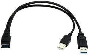 AJMRTC Black USB 3.0 Female to Dual USB Male YSplitter Extension Cable, Extra Power Supplement Data Y Cord for 2.5Inch Portable External Mobile Hard Disk, Solve Insufficient USB Power Supply Issue AJMRTC Black USB 3.0 Female to Dual USB Male YSplitter Extension Cable, Extra Power Supplement Data Y Cord for 2.5Inch Portable External Mobile Hard Disk, Solve Insufficient USB Power Supply Issue