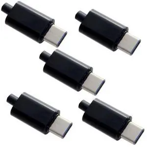 AJMRTC 5 Set DIY 24Pin USB 3.1 TypeC Male Plug Connector, SMT Soldering TypeC Male Repair Connector with Black Plastic Housing Cover for USBC Cable DIY Repair Making Project AJMRTC 5 Set DIY 24Pin USB 3.1 TypeC Male Plug Connector, SMT Soldering TypeC Male Repair Connector with Black Plastic Housing Cover for USBC Cable DIY Repair Making Project