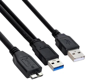 AJMRTC Dual TypeA USB3.0 Male to MicroUSB3.0 Male Extra Power Data Cable, 60cm HighSpeed 5Gbps Cord for External Disk Drive, SSD, Camera, MP4, DualUSBA Plug for Supplemental Power Supply AJMRTC Dual TypeA USB3.0 Male to MicroUSB3.0 Male Extra Power Data Cable, 60cm HighSpeed 5Gbps Cord for External Disk Drive, SSD, Camera, MP4, DualUSBA Plug for Supplemental Power Supply