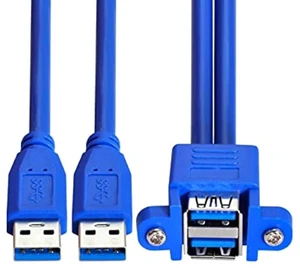 AJMRTC Combo Dual USB 3.0 Male to Stackable Dual Female Extension Cable 50cm, ScrewPanelMount DualPort USBA Cord for Computer Case, Cabinet, Industrial Kiosk DIY Installation AJMRTC Combo Dual USB 3.0 Male to Stackable Dual Female Extension Cable 50cm, ScrewPanelMount DualPort USBA Cord for Computer Case, Cabinet, Industrial Kiosk DIY Installation