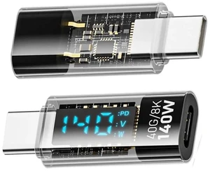 AJMRTC USB4.0 TypeC Male to Female Extension Adapter 40Gbps 140W PD, Smart LED Digital Display Voltage Current Power Monitoring Tester Detector for Laptop, Phone, SSD and USBC Peripheral Devices AJMRTC USB4.0 TypeC Male to Female Extension Adapter 40Gbps 140W PD, Smart LED Digital Display Voltage Current Power Monitoring Tester Detector for Laptop, Phone, SSD and USBC Peripheral Devices