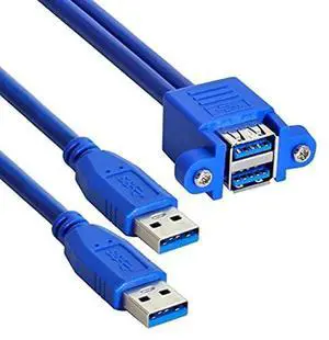 AJMRTC Combo Dual USB 3.0 Male to Stackable Female Extension Cable 50cm, 5Gbps HighSpeed Cord with Screw Panel Mount Holes for Industrial PC, Case Modding, Desktop Installation AJMRTC Combo Dual USB 3.0 Male to Stackable Female Extension Cable 50cm, 5Gbps HighSpeed Cord with Screw Panel Mount Holes for Industrial PC, Case Modding, Desktop Installation