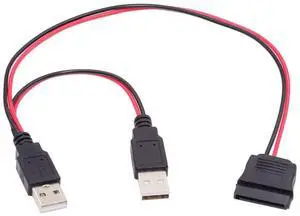 AJMRTC DC 5V Dual USB to SATA 15Pin Power Cable, Max 2A SATA Power Supply Cord for 2.5 Inch SATA HDD SSD Hard Disk Drive, USB Bus Powered AJMRTC DC 5V Dual USB to SATA 15Pin Power Cable, Max 2A SATA Power Supply Cord for 2.5 Inch SATA HDD SSD Hard Disk Drive, USB Bus Powered