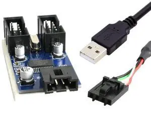AJMRTC USB 2.0 TypeA Male to 2Port Female Hub Adapter, 9Pin Motherboard Header Extension Port Multiplier for Desktop PC Internal USB Expansion and Hardware DIY Modification AJMRTC USB 2.0 TypeA Male to 2Port Female Hub Adapter, 9Pin Motherboard Header Extension Port Multiplier for Desktop PC Internal USB Expansion and Hardware DIY Modification