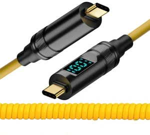 AJMRTC Smart LED Display Stretch Coiled USB4 TypeC to TypeC Cable 180CM,20Gbps Data 100W PD Fast Charging,8K Video Output Cord for Laptops,Smartphones,External SSDs and Docking Stations AJMRTC Smart LED Display Stretch Coiled USB4 TypeC to TypeC Cable 180CM,20Gbps Data 100W PD Fast Charging,8K Video Output Cord for Laptops,Smartphones,External SSDs and Docking Stations
