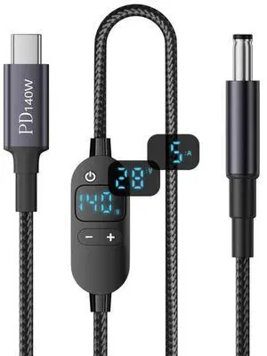 AJMRTC USBC to DC 5.5*2.5mm PD Power Cable, Smart LED Power Display, 100W 140W 65W PD, Output 20V 15V 12V 9V 5V, TypeC Input to DC Barrel Output Charging Cord for Laptop and Compatible DCPowered De AJMRTC USBC to DC 5.5*2.5mm PD Power Cable, Smart LED Power Display, 100W 140W 65W PD, Output 20V 15V 12V 9V 5V, TypeC Input to DC Barrel Output Charging Cord for Laptop and Compatible DCPowered De