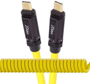 AJMRTC Stretch Coiled USBC USB4 Cable, 20Gbps Data, 140W PD Charging, 8K Video, MaletoMale Retractable Spring Cord for Gaming Keyboard, Mouse and USBC Peripherals AJMRTC Stretch Coiled USBC USB4 Cable, 20Gbps Data, 140W PD Charging, 8K Video, MaletoMale Retractable Spring Cord for Gaming Keyboard, Mouse and USBC Peripherals