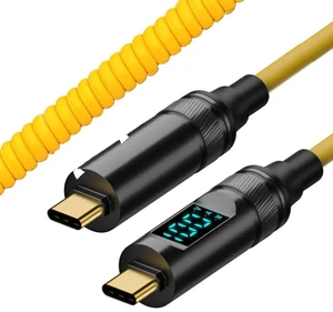 AJMRTC 180CM Stretch Coiled USB4 USBC MaletoMale Cable, Smart LED Power Display, 20Gbps Data, 100W PD Charging, 8K Video for Laptop, External Disk, Smartphone USBC Peripherals AJMRTC 180CM Stretch Coiled USB4 USBC MaletoMale Cable, Smart LED Power Display, 20Gbps Data, 100W PD Charging, 8K Video for Laptop, External Disk, Smartphone USBC Peripherals
