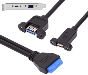 AJMRTC PCIE Back Panel I/O Bracket, Motherboard 19/20Pin USB3.0 Header to USBC Female & USB3.0A Female Dual Ports,5Gbps Internal Header Extension Cable for Desktop PC Rear Chassis AJMRTC PCIE Back Panel I/O Bracket, Motherboard 19/20Pin USB3.0 Header to USBC Female & USB3.0A Female Dual Ports,5Gbps Internal Header Extension Cable for Desktop PC Rear Chassis