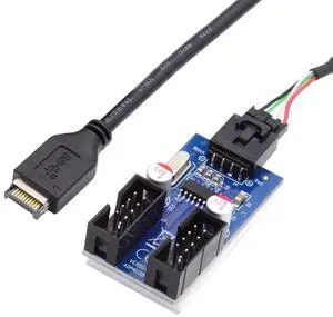 AJMRTC USB 3.1 TypeE FrontPanel Header Male to Dual USB2.0 9Pin Header 1to2 Hub Cable, 4Pin LatchLock Connector, Internal Motherboard Port Multiplier for Desktop PC DIY, RGB Controller, Fan Hub AJMRTC USB 3.1 TypeE FrontPanel Header Male to Dual USB2.0 9Pin Header 1to2 Hub Cable, 4Pin LatchLock Connector, Internal Motherboard Port Multiplier for Desktop PC DIY, RGB Controller, Fan Hub