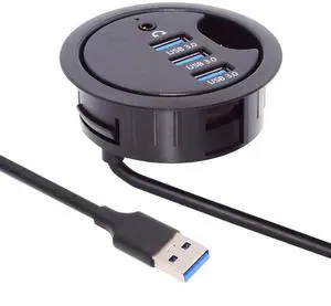 AJMRTC 60mm Desk Grommet Dock Station, 3Port USB3.0 Hub with Sound Card, USB Splitter with Headphone Mic 3.5mm Audio Interface for Desktop PC Office Table Hole Mount AJMRTC 60mm Desk Grommet Dock Station, 3Port USB3.0 Hub with Sound Card, USB Splitter with Headphone Mic 3.5mm Audio Interface for Desktop PC Office Table Hole Mount