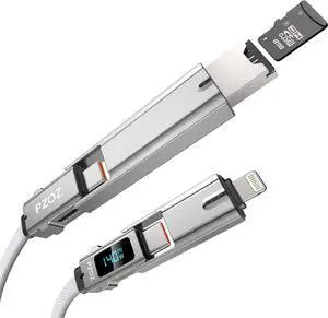 AJMRTC 5in1 OTG Cable 5FT with LED Display 140W Fast Charging, Micro SD TF Card Reader MultiFunction Combo Cable, Lightning / TypeC / USBA OTG for iPhone, iPad, MacBook, AirPods Pro, Samsung Smar AJMRTC 5in1 OTG Cable 5FT with LED Display 140W Fast Charging, Micro SD TF Card Reader MultiFunction Combo Cable, Lightning / TypeC / USBA OTG for iPhone, iPad, MacBook, AirPods Pro, Samsung Smar