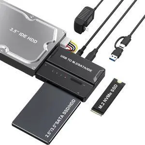 AJMRTC Vertical Docking Station PCBA Board, USB3.0 & USBC to M.2 NVMe MKey NGFF, SATA 2.5/3.5Inch, IDE 40Pin SSD HDD External Enclosure Adapter, Requires 12V/3A Power Supply AJMRTC Vertical Docking Station PCBA Board, USB3.0 & USBC to M.2 NVMe MKey NGFF, SATA 2.5/3.5Inch, IDE 40Pin SSD HDD External Enclosure Adapter, Requires 12V/3A Power Supply