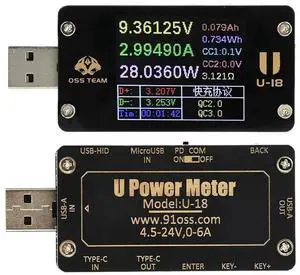 AJMRTC USBA Current Voltage Meter, Digital Ammeter Voltmeter Tester with Automatic QC PD Fast Charging Protocol Trigger Function, USB Power Detector for Charger Cable Power Bank Load Testing Analysis AJMRTC USBA Current Voltage Meter, Digital Ammeter Voltmeter Tester with Automatic QC PD Fast Charging Protocol Trigger Function, USB Power Detector for Charger Cable Power Bank Load Testing Analysis