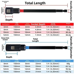 AJMRTC 8Piece Magnetic Socket Set, 150mm Extended Length Hex Shank Drive Sockets, Deep Hole Design for 6mm14mm Fasteners, Fits Electric Drills for Automotive & Mechanical Repair Work AJMRTC 8Piece Magnetic Socket Set, 150mm Extended Length Hex Shank Drive Sockets, Deep Hole Design for 6mm14mm Fasteners, Fits Electric Drills for Automotive & Mechanical Repair Work