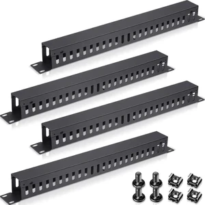 AJMRTC 4-Pack 1U 19 Inch Rack Mount Cable Manager, 24-Slot Metal Finger Duct Horizontal Wire Organizer with Removable Cover & Mounting Screws for Server Rack, Network Cabinet, Black AJMRTC 4-Pack 1U 19 Inch Rack Mount Cable Manager, 24-Slot Metal Finger Duct Horizontal Wire Organizer with Removable Cover & Mounting Screws for Server Rack, Network Cabinet, Black