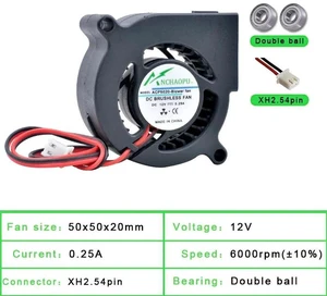 ACP5020 50x50x20mm DC12V 6000RPM Dual Ball Bearing Turbine Blower Fan, 50mm Centrifugal Cooling Blower Replacement for Projector, 3D Printer and Small Equipment Heat Dissipation ACP5020 50x50x20mm DC12V 6000RPM Dual Ball Bearing Turbine Blower Fan, 50mm Centrifugal Cooling Blower Replacement for Projector, 3D Printer and Small Equipment Heat Dissipation