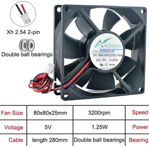 ACP8025 80x80x25mm DC5V 2Pin Dual Ball Bearing Axial Cooling Fan, 80mm Brushless Replacement Fan for PC Chassis, Power Converter and Computer Hardware Heat Dissipation ACP8025 80x80x25mm DC5V 2Pin Dual Ball Bearing Axial Cooling Fan, 80mm Brushless Replacement Fan for PC Chassis, Power Converter and Computer Hardware Heat Dissipation