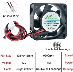 ACP4015 40x40x15mm DC12V 2Pin Dual Ball Bearing Axial Cooling Fan, 40mm Replacement Fan for Printer, Power Supply and Small Electronic Equipment Heat Dissipation ACP4015 40x40x15mm DC12V 2Pin Dual Ball Bearing Axial Cooling Fan, 40mm Replacement Fan for Printer, Power Supply and Small Electronic Equipment Heat Dissipation