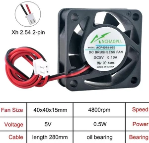 ACP4015 40x40x15mm DC5V 2Pin OilBearing Axial Cooling Fan, 40mm Replacement Fan for Printer, Power Supply and Small Electronic Equipment Heat Dissipation ACP4015 40x40x15mm DC5V 2Pin OilBearing Axial Cooling Fan, 40mm Replacement Fan for Printer, Power Supply and Small Electronic Equipment Heat Dissipation