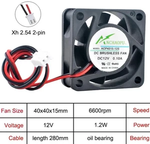 ACP4015 40x40x15mm DC12V 2Pin OilBearing Axial Cooling Fan, 40mm Replacement Fan for Printer, Power Supply and Small Electronic Equipment Heat Dissipation ACP4015 40x40x15mm DC12V 2Pin OilBearing Axial Cooling Fan, 40mm Replacement Fan for Printer, Power Supply and Small Electronic Equipment Heat Dissipation