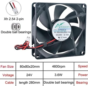 ACP8020 80x80x20mm DC24V 2Pin Dual Ball Bearing HighSpeed Axial Cooling Fan, 80mm Replacement Fan for Inverter Power Supply and Industrial Electronic Equipment Heat Dissipation ACP8020 80x80x20mm DC24V 2Pin Dual Ball Bearing HighSpeed Axial Cooling Fan, 80mm Replacement Fan for Inverter Power Supply and Industrial Electronic Equipment Heat Dissipation