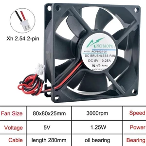 ACP8025 80x80x25mm DC5V 2Pin OilBearing Axial Cooling Fan, 80mm Replacement Fan for PC Chassis, Power Converters and Computer Hardware Heat Dissipation ACP8025 80x80x25mm DC5V 2Pin OilBearing Axial Cooling Fan, 80mm Replacement Fan for PC Chassis, Power Converters and Computer Hardware Heat Dissipation