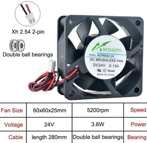 ACP6025 60x60x25mm Dual Ball Bearing Axial Cooling Fan, DC24V 2Pin Replacement Fan for Chargers, Power Supply Units, Inverters, Industrial Equipment & Compact DIY Heat Dissipation Projects ACP6025 60x60x25mm Dual Ball Bearing Axial Cooling Fan, DC24V 2Pin Replacement Fan for Chargers, Power Supply Units, Inverters, Industrial Equipment & Compact DIY Heat Dissipation Projects