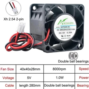 ACP4028 40x40x28mm 40mm 4cm Dual Ball Bearing Axial Cooling Fan, DC5V 2Pin Brushless Replacement Fan for 1U 2U Power Supplies and Industrial Control Computers ACP4028 40x40x28mm 40mm 4cm Dual Ball Bearing Axial Cooling Fan, DC5V 2Pin Brushless Replacement Fan for 1U 2U Power Supplies and Industrial Control Computers