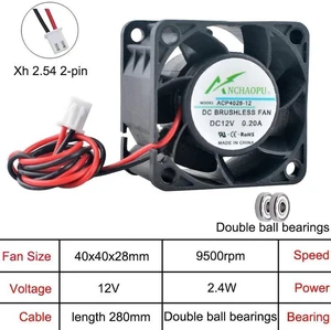 ACP4028 40x40x28mm 40mm 4cm Dual Ball Bearing Axial Cooling Fan, DC12V 2Pin Brushless Replacement Fan for 1U 2U Power Supplies and Industrial Control Computers ACP4028 40x40x28mm 40mm 4cm Dual Ball Bearing Axial Cooling Fan, DC12V 2Pin Brushless Replacement Fan for 1U 2U Power Supplies and Industrial Control Computers