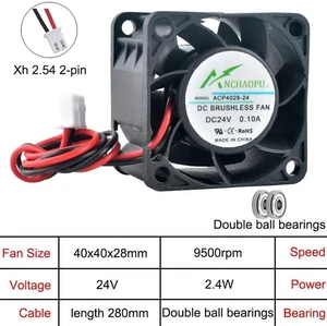 ACP4028 40x40x28mm 40mm 4cm Dual Ball Bearing Axial Cooling Fan, DC24V 2Pin Brushless Replacement Fan for 1U 2U Power Supplies and Industrial Control Computers ACP4028 40x40x28mm 40mm 4cm Dual Ball Bearing Axial Cooling Fan, DC24V 2Pin Brushless Replacement Fan for 1U 2U Power Supplies and Industrial Control Computers