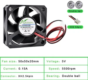 ACP5020 50x50x20mm 50mm 5cm Dual Ball Bearing Axial Cooling Fan, DC5V 2Pin Brushless Replacement Fan for Power Supplies, Chargers, Printers and Inverters ACP5020 50x50x20mm 50mm 5cm Dual Ball Bearing Axial Cooling Fan, DC5V 2Pin Brushless Replacement Fan for Power Supplies, Chargers, Printers and Inverters