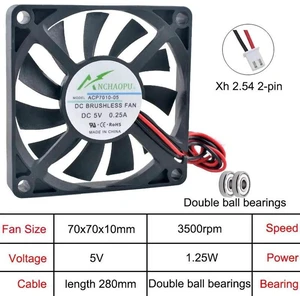 ACP7010 70mm UltraThin Dual Ball Bearing Axial Cooling Fan, DC5V 2Pin Brushless Replacement Fan for Power Inverter Internal Heat Dissipation ACP7010 70mm UltraThin Dual Ball Bearing Axial Cooling Fan, DC5V 2Pin Brushless Replacement Fan for Power Inverter Internal Heat Dissipation