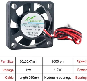 ACP3007 30x30x7mm 30mm 3cm Miniature UltraThin Axial Cooling Fan, DC12V 2Pin Brushless Replacement Fan for Printers and Routers Heat Dissipation ACP3007 30x30x7mm 30mm 3cm Miniature UltraThin Axial Cooling Fan, DC12V 2Pin Brushless Replacement Fan for Printers and Routers Heat Dissipation