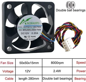 ACP501512SPWM ACP501512BPWM 50x50x15mm 50mm 5cm Dual Ball Bearing PWM Miniature CPU Cooling Fan, DC12V 0.10A/0.20A 5800/8000RPM 4Pin Brushless Replacement Fan ACP501512SPWM ACP501512BPWM 50x50x15mm 50mm 5cm Dual Ball Bearing PWM Miniature CPU Cooling Fan, DC12V 0.10A/0.20A 5800/8000RPM 4Pin Brushless Replacement Fan