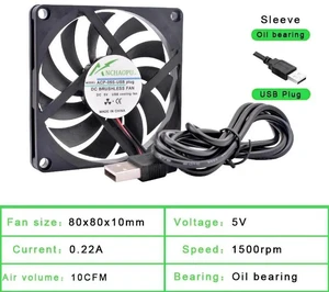 80x80x10mm Sleeve Bearing DC 5V USB Silent Cooling Fan, USBPowered Slim Brushless Fan for DIY Cooling, Router, Game Console, TV Box, Power Supply & Small Electronic Device Heat Dissipation 80x80x10mm Sleeve Bearing DC 5V USB Silent Cooling Fan, USBPowered Slim Brushless Fan for DIY Cooling, Router, Game Console, TV Box, Power Supply & Small Electronic Device Heat Dissipation