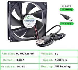 92x92x25mm Sleeve Bearing DC 5V USB Silent Cooling Fan, USBPowered Brushless Fan for DIY Cooling, Router, Game Console, TV Box, Power Supply and Small Electronic Device Heat Dissipation 92x92x25mm Sleeve Bearing DC 5V USB Silent Cooling Fan, USBPowered Brushless Fan for DIY Cooling, Router, Game Console, TV Box, Power Supply and Small Electronic Device Heat Dissipation