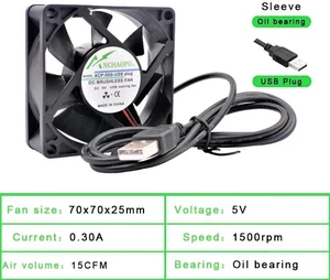 70x70x25mm Sleeve Bearing DC 5V USB Silent Cooling Fan, USBPowered Brushless Fan for DIY Cooling, Router, Game Console, TV Box, Power Supply and Small Electronic Device Heat Dissipation 70x70x25mm Sleeve Bearing DC 5V USB Silent Cooling Fan, USBPowered Brushless Fan for DIY Cooling, Router, Game Console, TV Box, Power Supply and Small Electronic Device Heat Dissipation