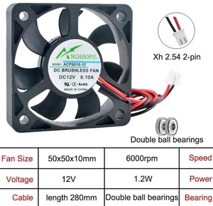 ACP5010 50x50x10mm Axial Cooling Fan, MultiVoltage DC12V Dual Ball Bearing 2Pin Small Replacement Fan for Industrial Devices, Cabinet Hardware and Compact Industrial Equipment Heat Dissipation ACP5010 50x50x10mm Axial Cooling Fan, MultiVoltage DC12V Dual Ball Bearing 2Pin Small Replacement Fan for Industrial Devices, Cabinet Hardware and Compact Industrial Equipment Heat Dissipation