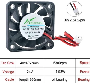 ACP4007 40x40x7mm UltraThin Axial Cooling Fan, DC24V 2Pin Slim Replacement Fan for Router, Projector and Compact Small Electronic Device Internal Heat Dissipation ACP4007 40x40x7mm UltraThin Axial Cooling Fan, DC24V 2Pin Slim Replacement Fan for Router, Projector and Compact Small Electronic Device Internal Heat Dissipation