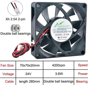 ACP7020 HighSpeed 70x70x20mm Axial Cooling Fan, DC24V Dual Ball Bearing 2Pin Replacement Fan for Chargers, Power Supplies, Inverters and Industrial Electronic Devices Internal Heat Dissipation ACP7020 HighSpeed 70x70x20mm Axial Cooling Fan, DC24V Dual Ball Bearing 2Pin Replacement Fan for Chargers, Power Supplies, Inverters and Industrial Electronic Devices Internal Heat Dissipation