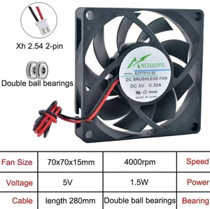 ACP7015 70x70x15mm Axial Cooling Fan, DC5V Dual Ball Bearing 2Pin Replacement Fan for Power Inverters, Routers, Electronic Products, HVAC Systems and Server Equipment Internal Heat Dissipation ACP7015 70x70x15mm Axial Cooling Fan, DC5V Dual Ball Bearing 2Pin Replacement Fan for Power Inverters, Routers, Electronic Products, HVAC Systems and Server Equipment Internal Heat Dissipation