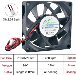 ACP7020 HighSpeed 70x70x20mm Axial Cooling Fan, DC24V OilBearing 2Pin Replacement Fan for Chargers, Power Supplies, Inverters and Industrial Electronic Devices Internal Heat Dissipation ACP7020 HighSpeed 70x70x20mm Axial Cooling Fan, DC24V OilBearing 2Pin Replacement Fan for Chargers, Power Supplies, Inverters and Industrial Electronic Devices Internal Heat Dissipation